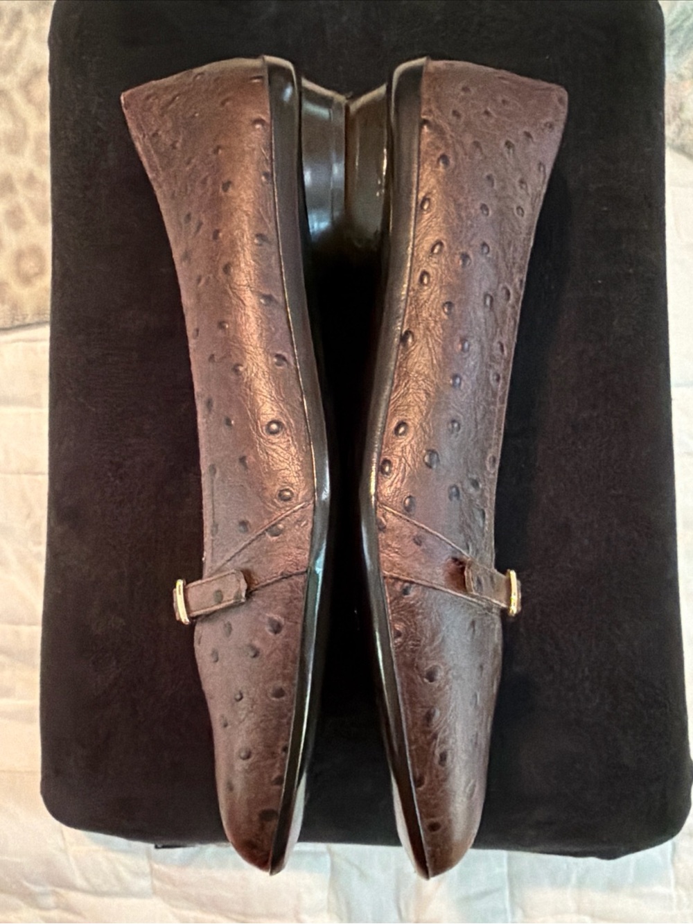 Salvatore Ferragamo Audrey Ballet Flats Ostrich Brown 8 - Picture 7 of 12